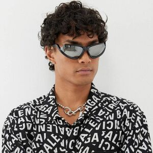 NEW Balenciaga BB0289S 001 Black Silver Mirror Wraparound Unisex Sunglasses